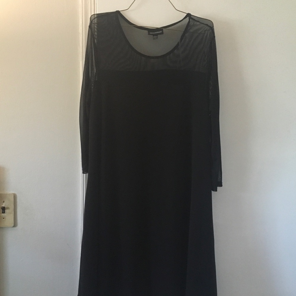 Nina Leonard Black Long-Sleeve Mesh Yoke Dress